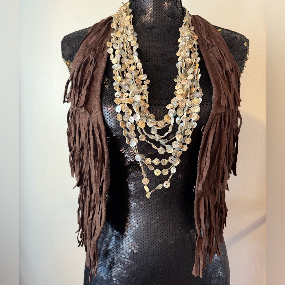 EUC Miley Cyrus Max Brown Fringe Western Vest Size Small